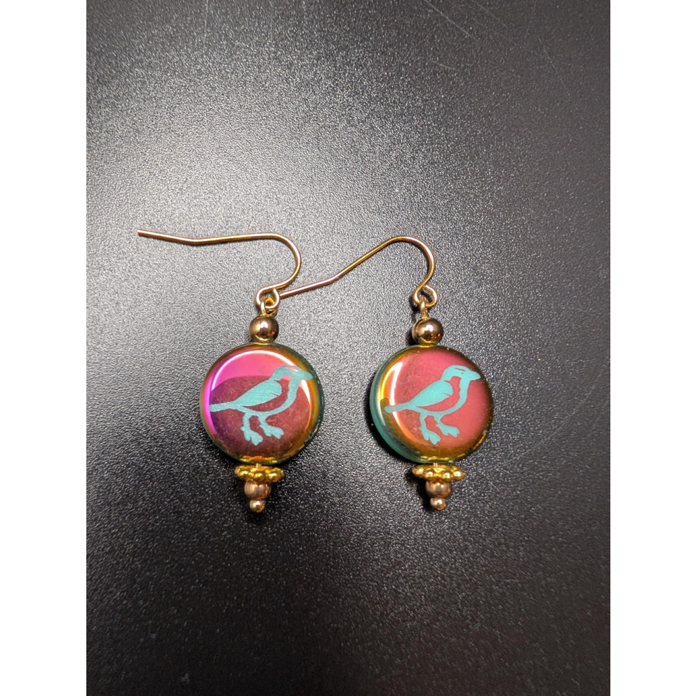 Czech Glass Bird Earrings: Multicolored Boho Dangle Jewelry - Picture 3 of 4